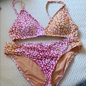 J. Crew Two-Tone Pink & Orange Leopard Print Bikini Set